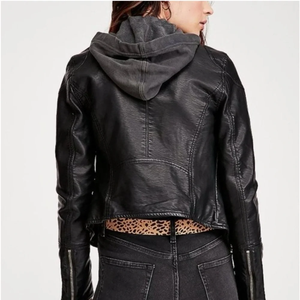 Free people vegan leather jacket with hoodie - Picture 3 of 9
